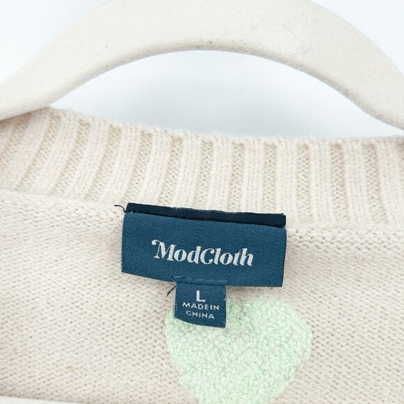 Modcloth Womens Neutral Novelty Valentines Day Heart Knit Pullover Sweater L Tan - Picture 4 of 7